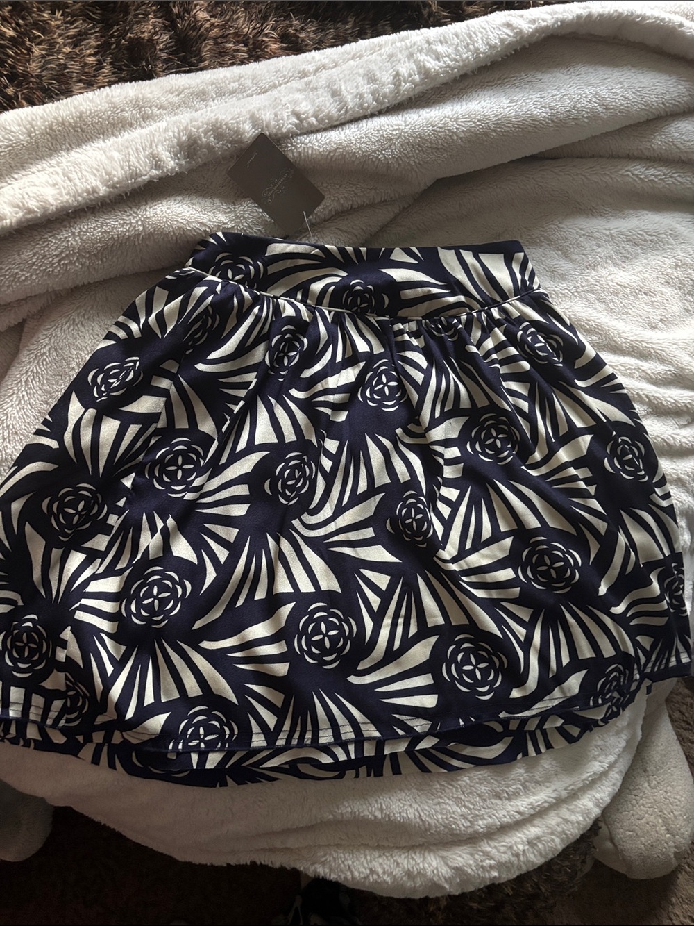 Corey Lynn Calter Navy and White Printed Midi Skirt